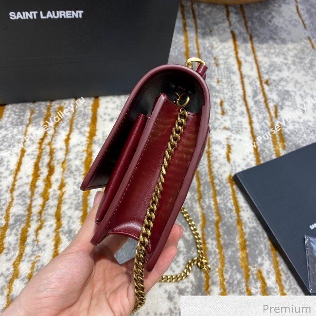 Saint Laurent Sunset Chain Wallet in Smooth Leather 533026 Burgundy 2020 (JD-20070303)
