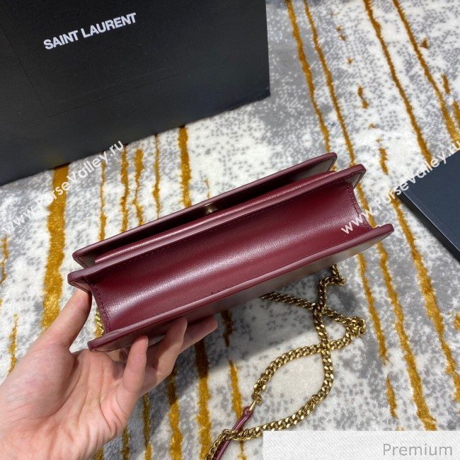 Saint Laurent Sunset Chain Wallet in Smooth Leather 533026 Burgundy 2020 (JD-20070303)