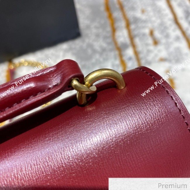 Saint Laurent Sunset Chain Wallet in Smooth Leather 533026 Burgundy 2020 (JD-20070303)