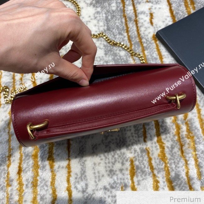 Saint Laurent Sunset Chain Wallet in Smooth Leather 533026 Burgundy 2020 (JD-20070303)