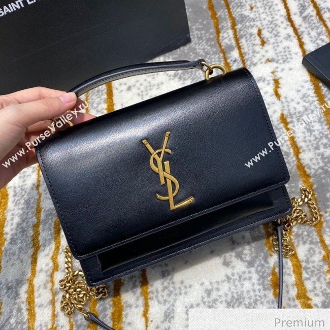 Saint Laurent Sunset Chain Wallet in Smooth Leather 533026 Black/Gold 2020 (JD-20070304)