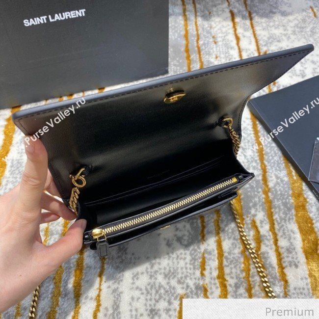 Saint Laurent Sunset Chain Wallet in Smooth Leather 533026 Black/Gold 2020 (JD-20070304)