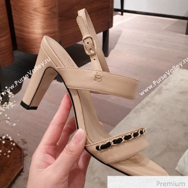 Chanel Lambskin Chain Heel Sandals Apricot 2020 (KL-20070605)