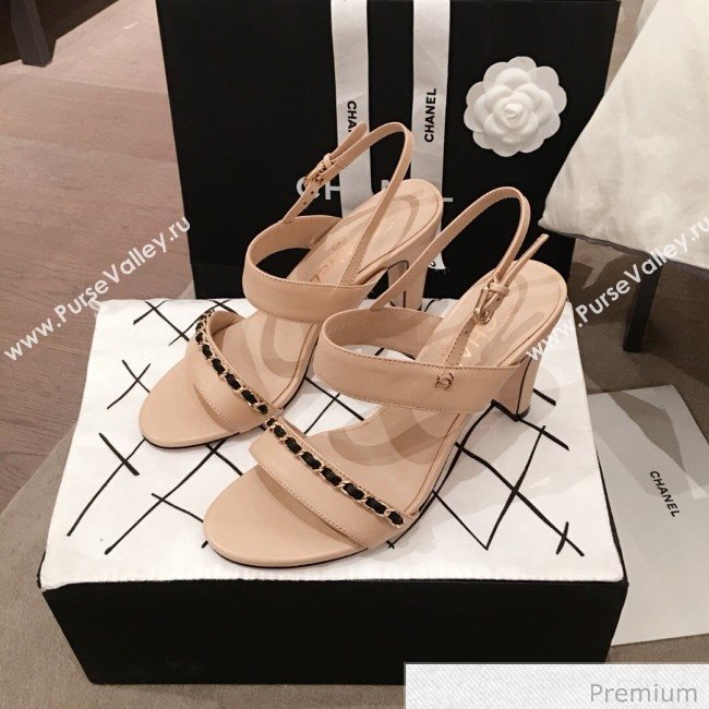 Chanel Lambskin Chain Heel Sandals Apricot 2020 (KL-20070605)