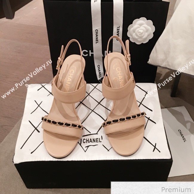 Chanel Lambskin Chain Heel Sandals Apricot 2020 (KL-20070605)