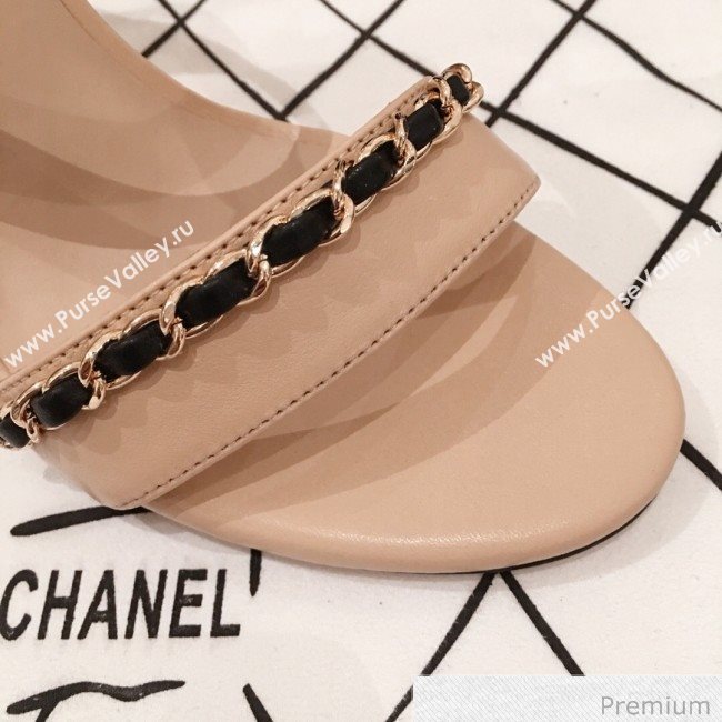 Chanel Lambskin Chain Heel Sandals Apricot 2020 (KL-20070605)