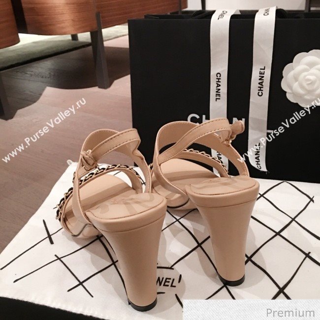 Chanel Lambskin Chain Heel Sandals Apricot 2020 (KL-20070605)