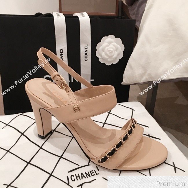 Chanel Lambskin Chain Heel Sandals Apricot 2020 (KL-20070605)