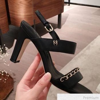 Chanel Lambskin Chain Heel Sandals Black 2020 (KL-20070604)