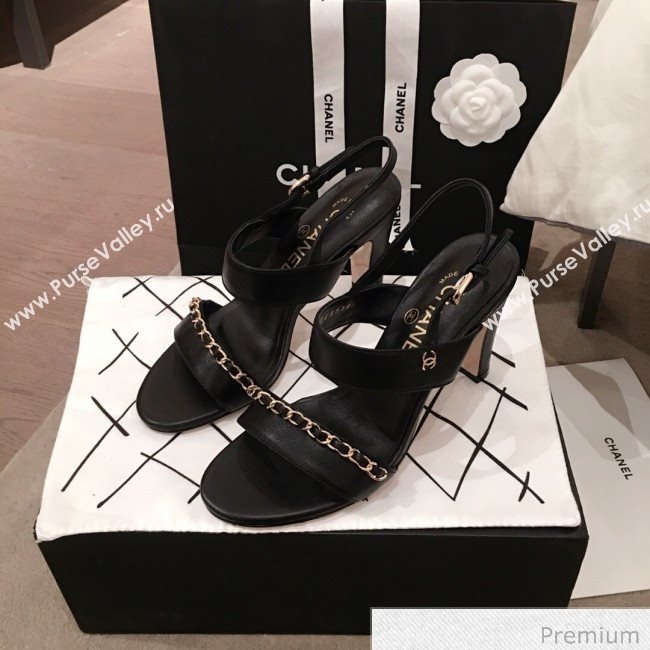 Chanel Lambskin Chain Heel Sandals Black 2020 (KL-20070604)