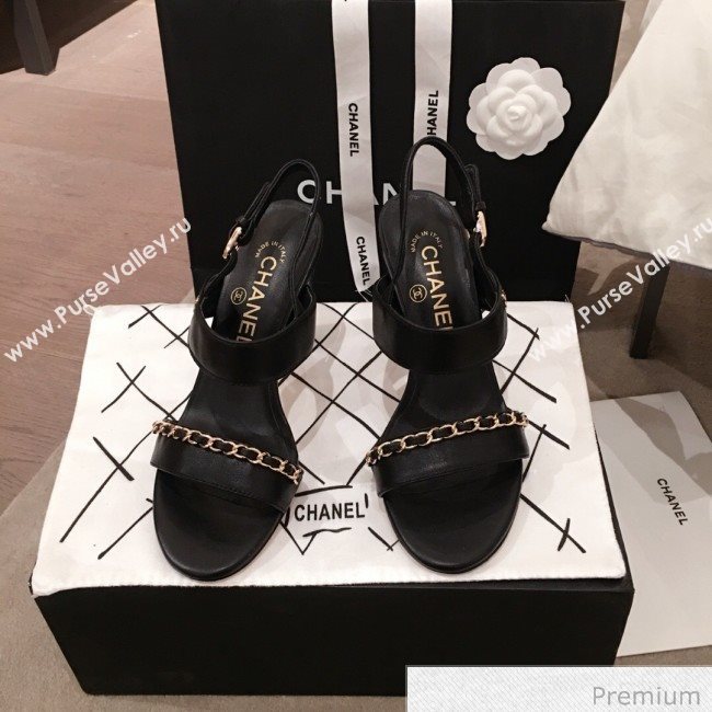 Chanel Lambskin Chain Heel Sandals Black 2020 (KL-20070604)