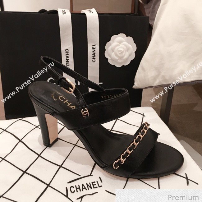 Chanel Lambskin Chain Heel Sandals Black 2020 (KL-20070604)