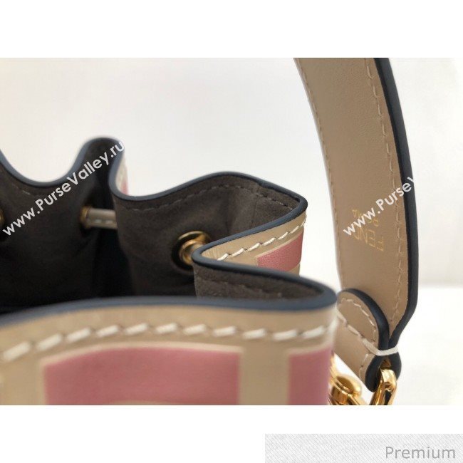 Fendi Mon Tresor Mini FF Leather Bucket Bag Beige/Pink 2020 (AFEI-20071014)