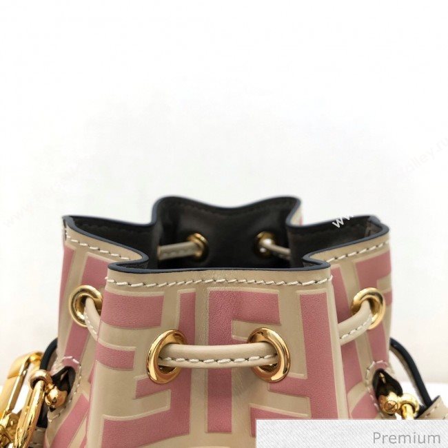 Fendi Mon Tresor Mini FF Leather Bucket Bag Beige/Pink 2020 (AFEI-20071014)