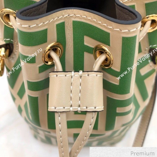 Fendi Mon Tresor Mini FF Leather Bucket Bag Beige/Green 2020 (AFEI-20071015)