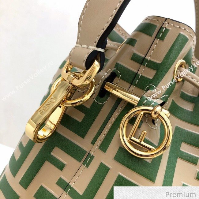 Fendi Mon Tresor Mini FF Leather Bucket Bag Beige/Green 2020 (AFEI-20071015)