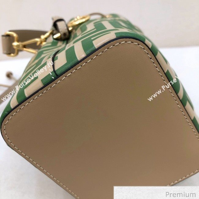 Fendi Mon Tresor Mini FF Leather Bucket Bag Beige/Green 2020 (AFEI-20071015)