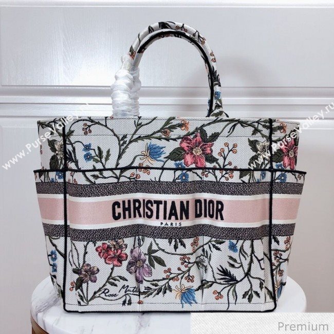 Dior Catherine Flora Embroidered Canvas Tote Bag White 2020 (XXG-20071016)
