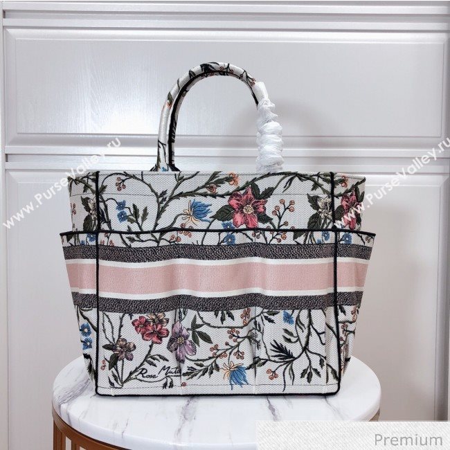 Dior Catherine Flora Embroidered Canvas Tote Bag White 2020 (XXG-20071016)