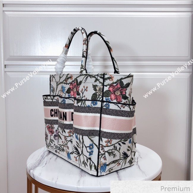 Dior Catherine Flora Embroidered Canvas Tote Bag White 2020 (XXG-20071016)