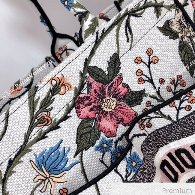Dior Catherine Flora Embroidered Canvas Tote Bag White 2020 (XXG-20071016)