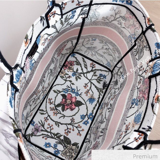 Dior Catherine Flora Embroidered Canvas Tote Bag White 2020 (XXG-20071016)
