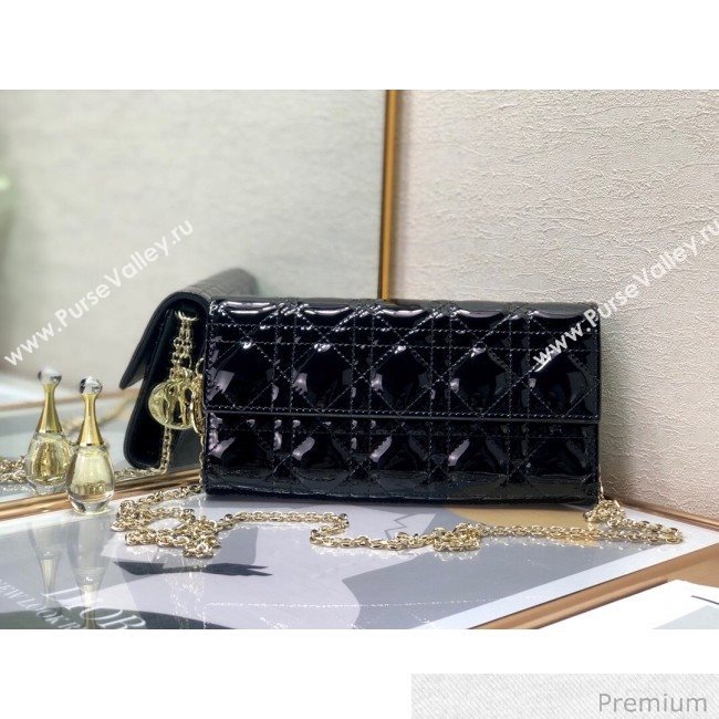 Dior Lady Dior Long Wallet on Chain WOC in Black Patent Cannage Calfskin 2020 (XXG-20071022)