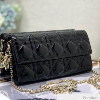 Dior Lady Dior Long Wallet on Chain WOC in Black Patent Cannage Calfskin 2020 (XXG-20071022)