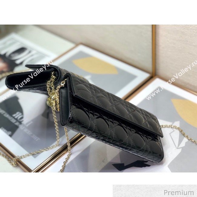 Dior Lady Dior Long Wallet on Chain WOC in Black Patent Cannage Calfskin 2020 (XXG-20071022)