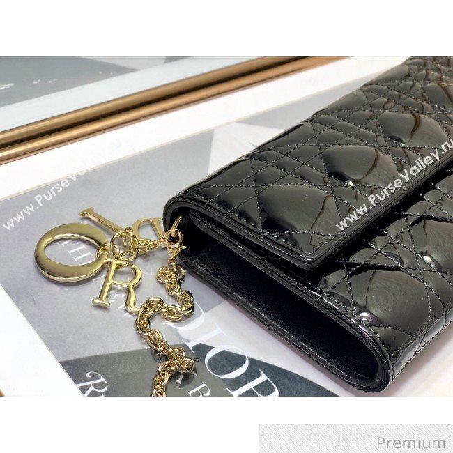 Dior Lady Dior Long Wallet on Chain WOC in Black Patent Cannage Calfskin 2020 (XXG-20071022)