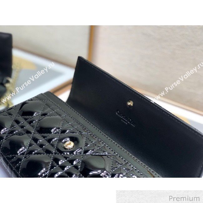Dior Lady Dior Long Wallet on Chain WOC in Black Patent Cannage Calfskin 2020 (XXG-20071022)
