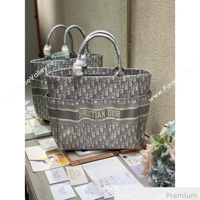 Dior Small Catherine Tote Bag in Grey Oblique Embroidered Canvas 2020 (XXG-20071027)