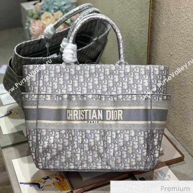 Dior Small Catherine Tote Bag in Grey Oblique Embroidered Canvas 2020 (XXG-20071027)