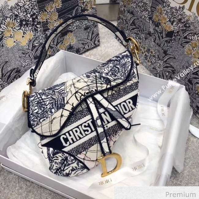 Dior Blue Multicolor Dior Around the World Embroidery Saddle Bag 2020 (BF-20071062)