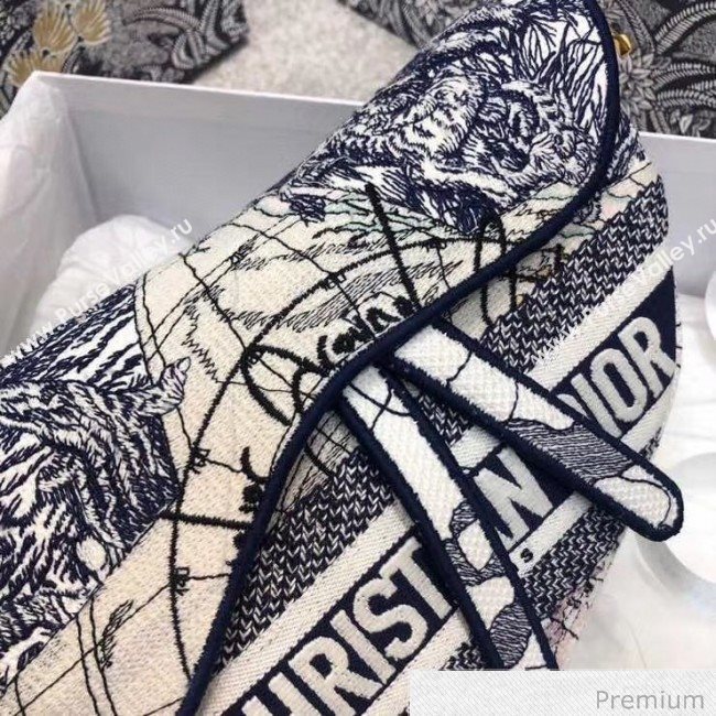 Dior Blue Multicolor Dior Around the World Embroidery Saddle Bag 2020 (BF-20071062)