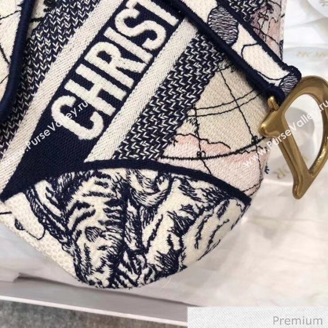 Dior Blue Multicolor Dior Around the World Embroidery Saddle Bag 2020 (BF-20071062)