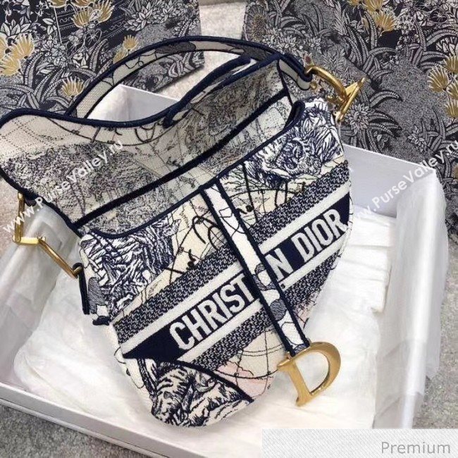 Dior Blue Multicolor Dior Around the World Embroidery Saddle Bag 2020 (BF-20071062)