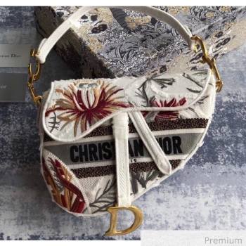 Dior White Camouflage Embroidery with Multicolor Flowers Saddle Bag 2020 (XXG-20071063)