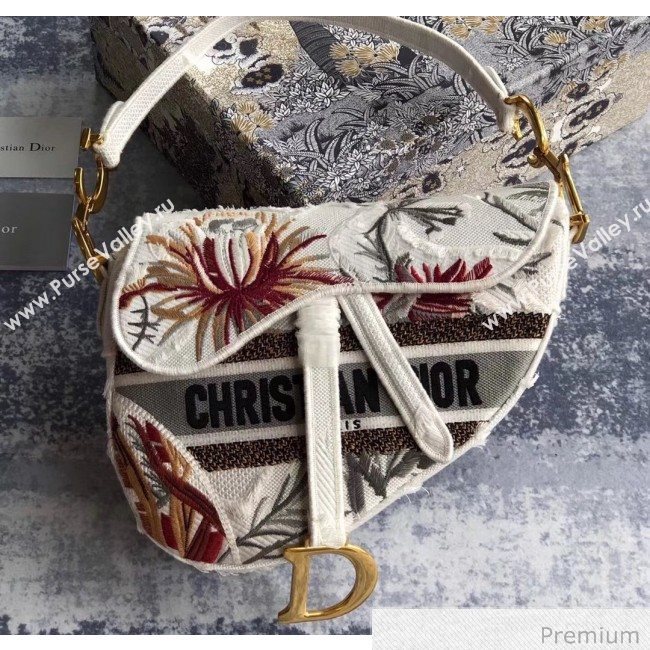Dior White Camouflage Embroidery with Multicolor Flowers Saddle Bag 2020 (XXG-20071063)