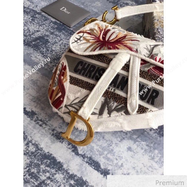 Dior White Camouflage Embroidery with Multicolor Flowers Saddle Bag 2020 (XXG-20071063)