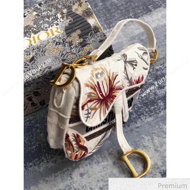 Dior White Camouflage Embroidery with Multicolor Flowers Saddle Bag 2020 (XXG-20071063)