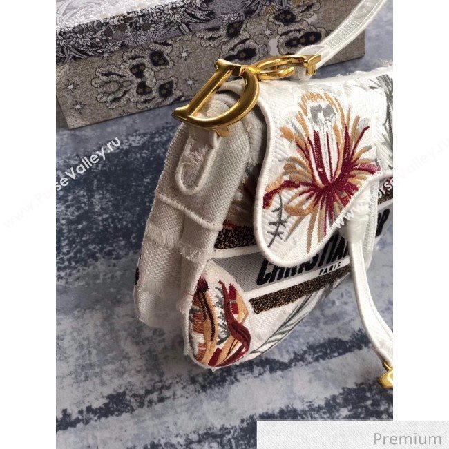 Dior White Camouflage Embroidery with Multicolor Flowers Saddle Bag 2020 (XXG-20071063)