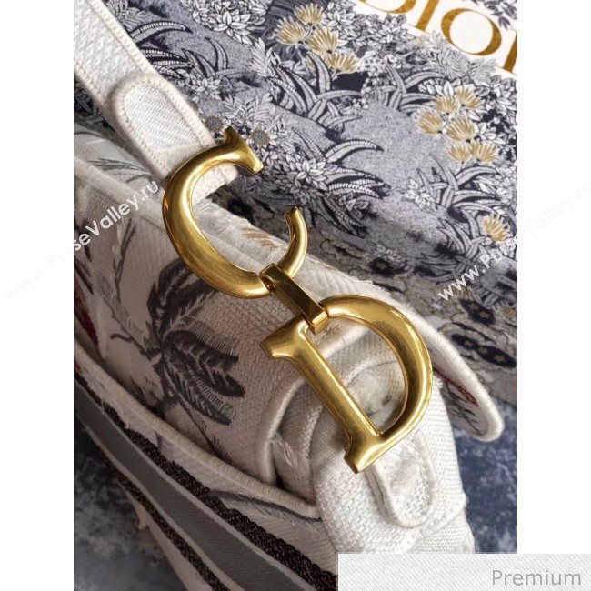 Dior White Camouflage Embroidery with Multicolor Flowers Saddle Bag 2020 (XXG-20071063)