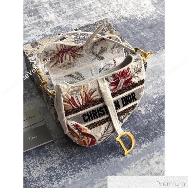 Dior White Camouflage Embroidery with Multicolor Flowers Saddle Bag 2020 (XXG-20071063)