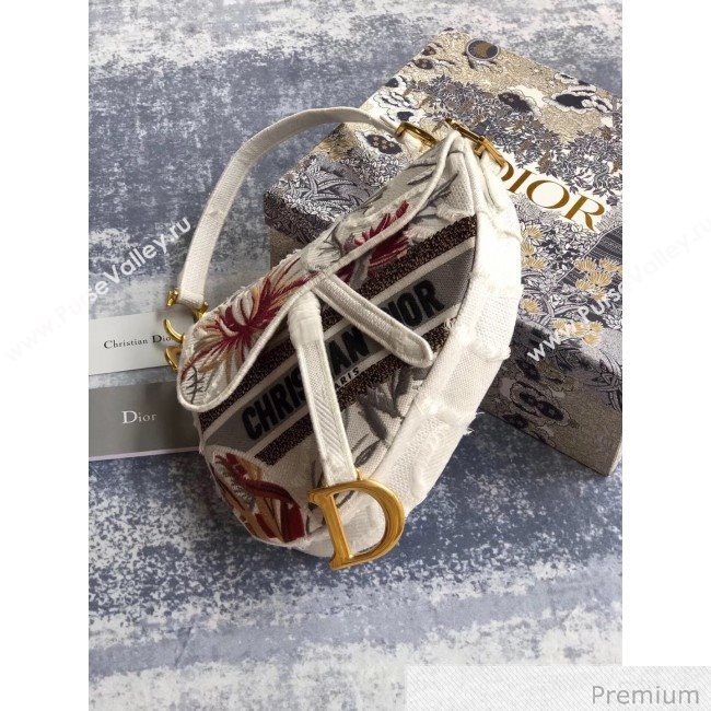 Dior White Camouflage Embroidery with Multicolor Flowers Saddle Bag 2020 (XXG-20071063)