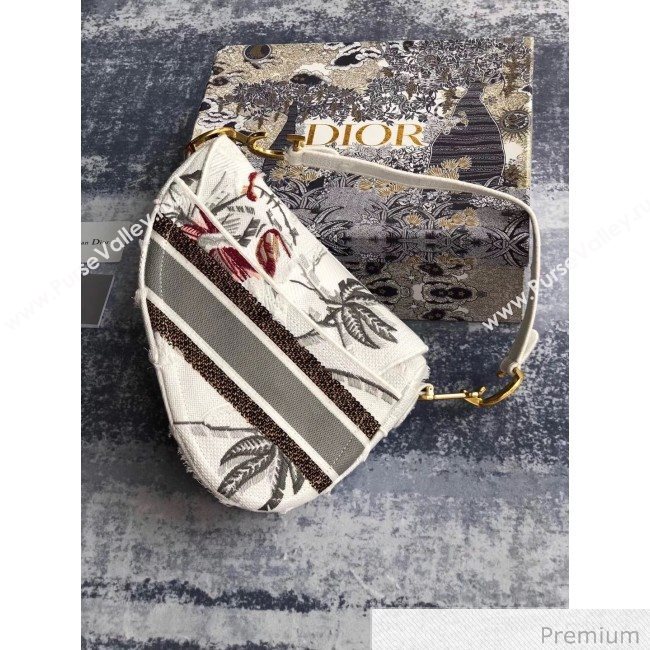 Dior White Camouflage Embroidery with Multicolor Flowers Saddle Bag 2020 (XXG-20071063)