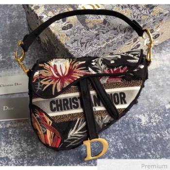 Dior Black Camouflage Embroidery with Multicolor Flowers Saddle Bag 2020 (XXG-20071064)