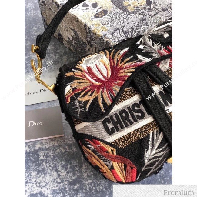 Dior Black Camouflage Embroidery with Multicolor Flowers Saddle Bag 2020 (XXG-20071064)