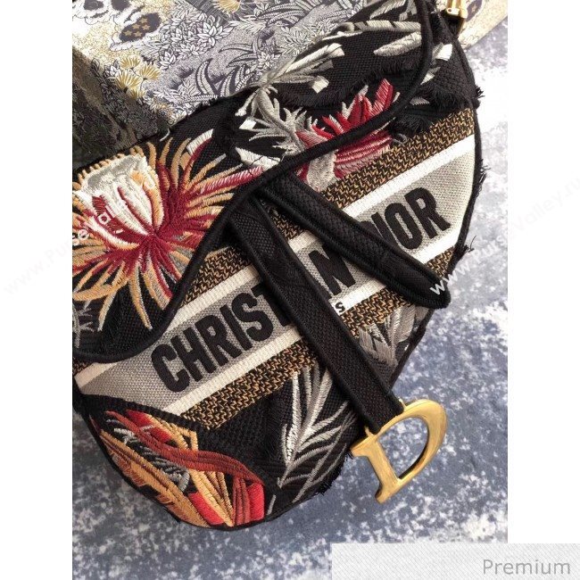 Dior Black Camouflage Embroidery with Multicolor Flowers Saddle Bag 2020 (XXG-20071064)
