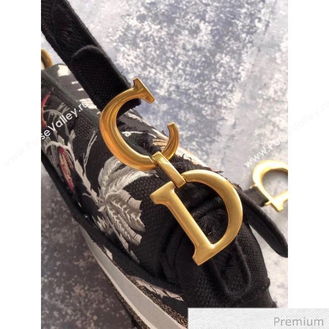 Dior Black Camouflage Embroidery with Multicolor Flowers Saddle Bag 2020 (XXG-20071064)